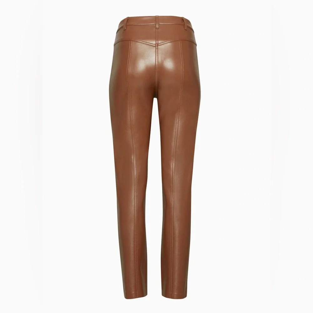 Aritzia Wilfred Rebel Vegan Leather Pants Brown Straight Leg Size 00 - Picture 12 of 13